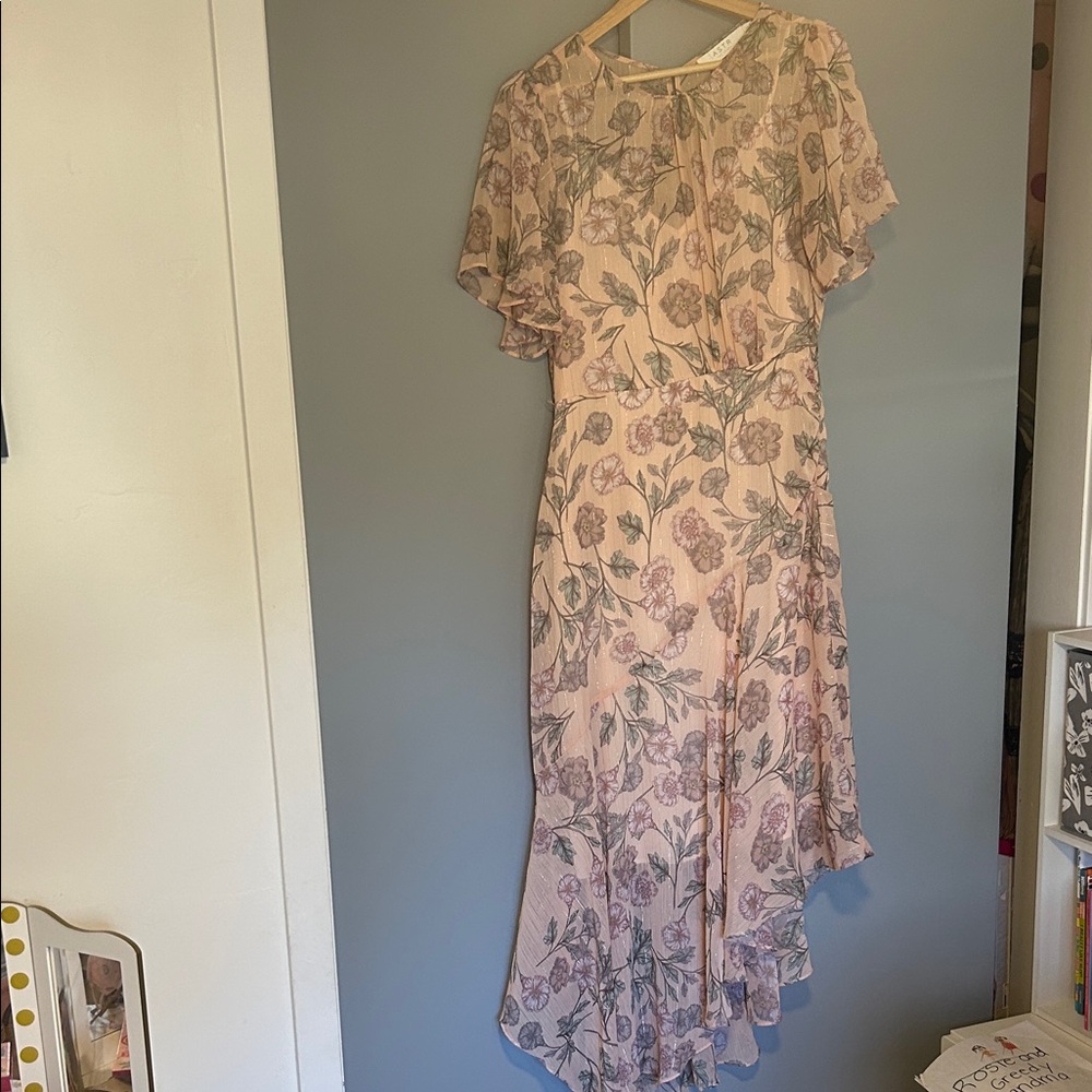 Astr Asymmetrical Dress with Floral Design in Pink and Lavender